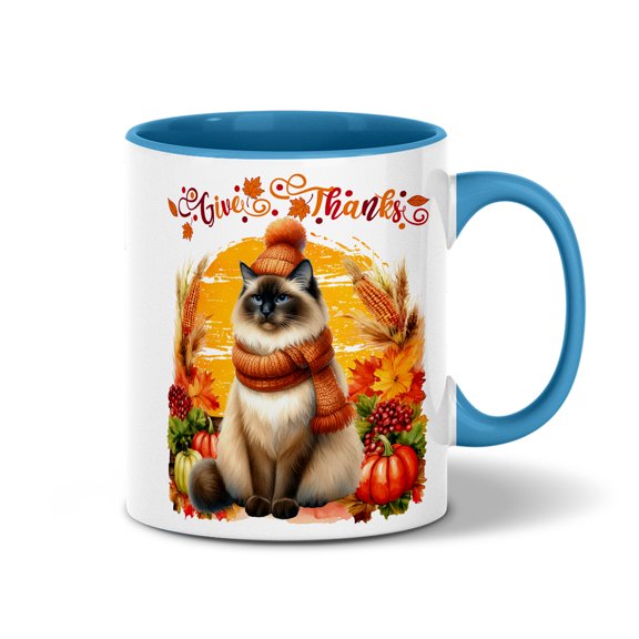 Happy Thanksgiving Siamese Give Thanks Fall Beanie Scarf Welcome 11oz Accent Two-tone Mug Cat Lover Kitten Owner Gifts Coffee Tea Cup - 00020
