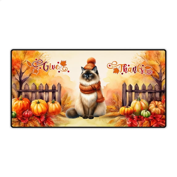 Happy Thanksgiving Siamese Give Thanks Fall Beanie Scarf Welcome Desk Mat Full Keyboard Mouse Pad Cat Lover Kitten Owner Gifts Large Mousepad - 00020