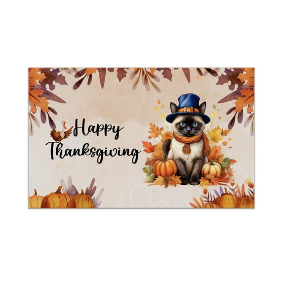 Happy Thanksgiving Siamese Welcome Thankful Fall Autumn Pumpkin Doormat Cat Lover Kitten Owner Gifts Indoor Outdoor Welcome Mat - 02021