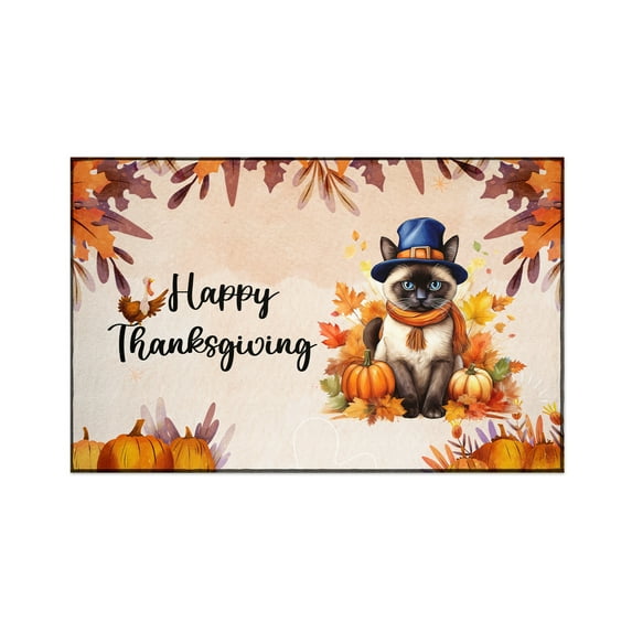 Happy Thanksgiving Siamese Welcome Thankful Fall Autumn Pumpkin Indoor Rug Cat Lover Kitten Owner Gifts Carpet Living Bed Room Sofa Home Decor - 02021