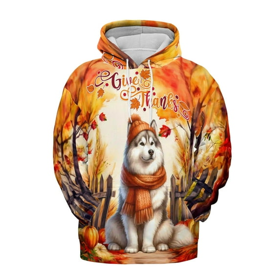 Happy Thanksgiving Siberian Husky Give Thanks Fall Beanie Scarf Welcome All Over Print 3D Hoodie Unisex Merch Hoodies Husky Dog Lover Gifts - 00020