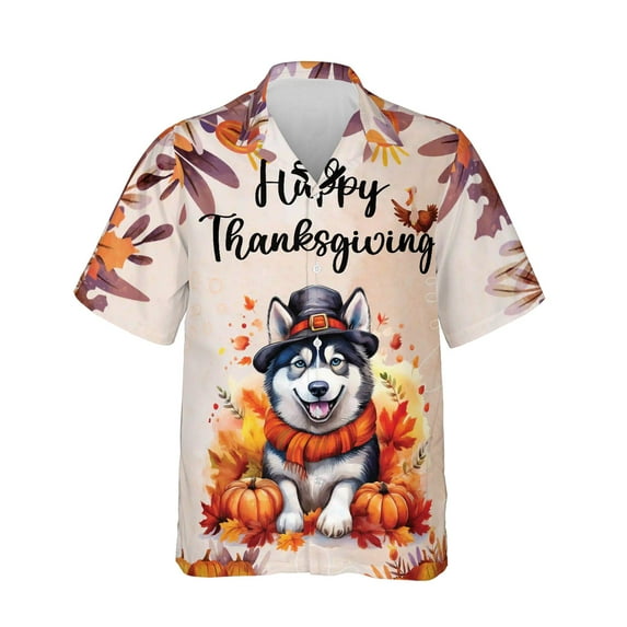 Happy Thanksgiving Siberian Husky Welcome Thankful Fall Autumn Pumpkin Hawaiian Shirt Breathable Summer Unisex Merch Husky Dog Lover Gifts - 02021
