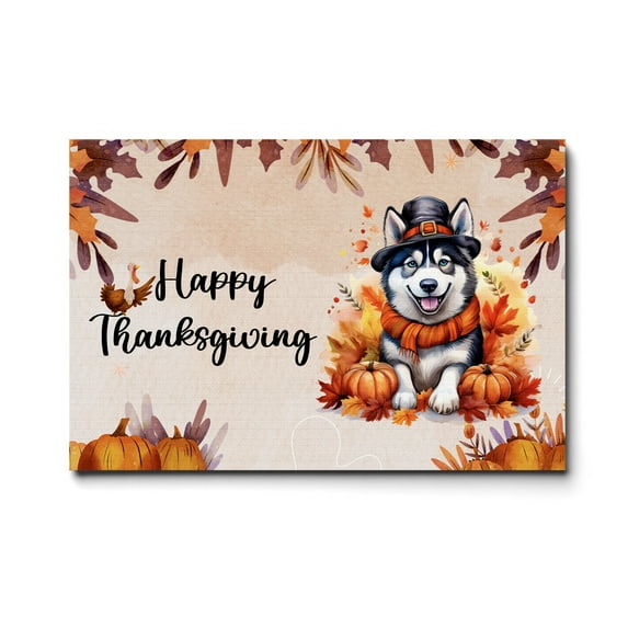 Happy Thanksgiving Siberian Husky Welcome Thankful Fall Autumn Pumpkin Horizontal Matte Canvas Poster Husky Dog Lover Gifts Wall Art Home Decor - 02021