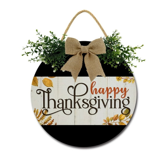 Happy Thanksgiving Sign Farmhouse Wood Sign Front Porch Decor Rustic Wooden Sign Wall Decor Hanging Wooden Decorations with Bow-Knot for Home Porch Wall Door, 12 x 12 inch