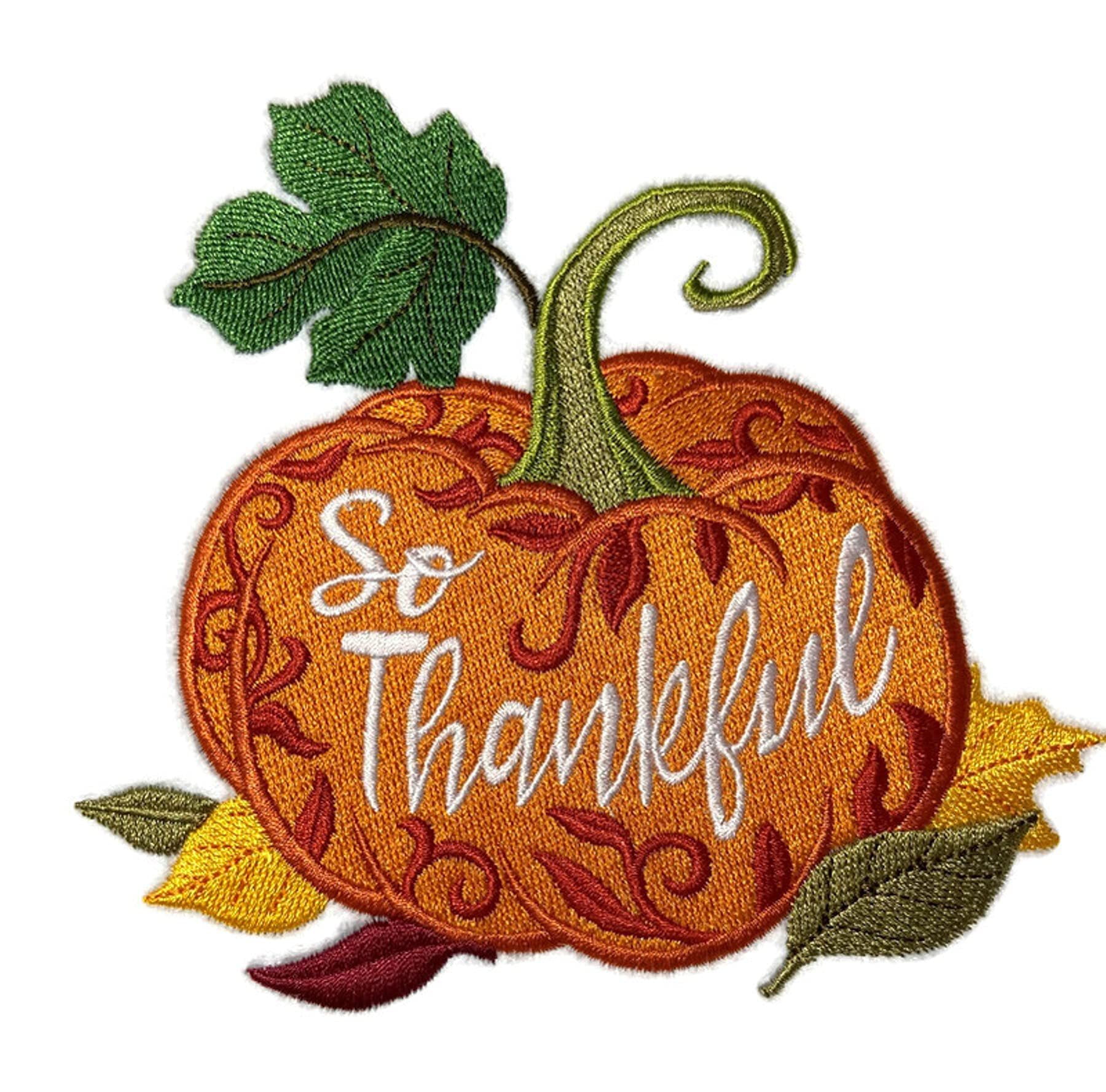 Happy Thanksgiving (So Thankful) Custom and Unique Embroidered Iron on/Sew Patch (5.23" x 4.87")