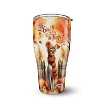 Happy Thanksgiving Sphynx Give Thanks Fall Beanie Scarf Welcome 30oz Stainless Steel Tumbler Insulated Cup with Lid Cat Lover Kitten Owner Gifts Idea - 00020