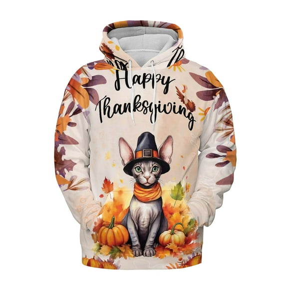 Happy Thanksgiving Sphynx Welcome Thankful Fall Autumn Pumpkin All Over Print 3D Hoodie Unisex Merch Hoodies Cat Lover Kitten Owner Gifts Idea - 02021
