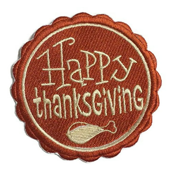 Happy Thanksgiving Stamp Embroidered Iron on/Sew patch [3.86 x"3.85"]