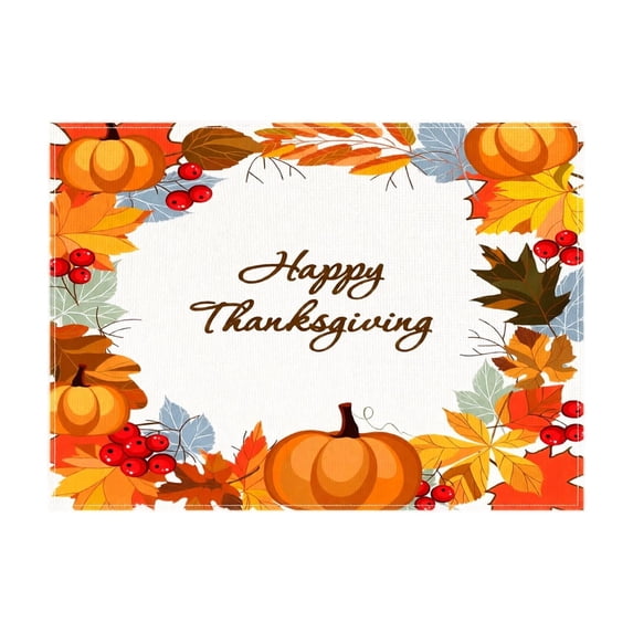 Happy Thanksgiving Table Placemats,18 x 11.81 Inch Harvest Pumpkin Pattern Dining Mats for Holiday Party and Autumn Home Decoration