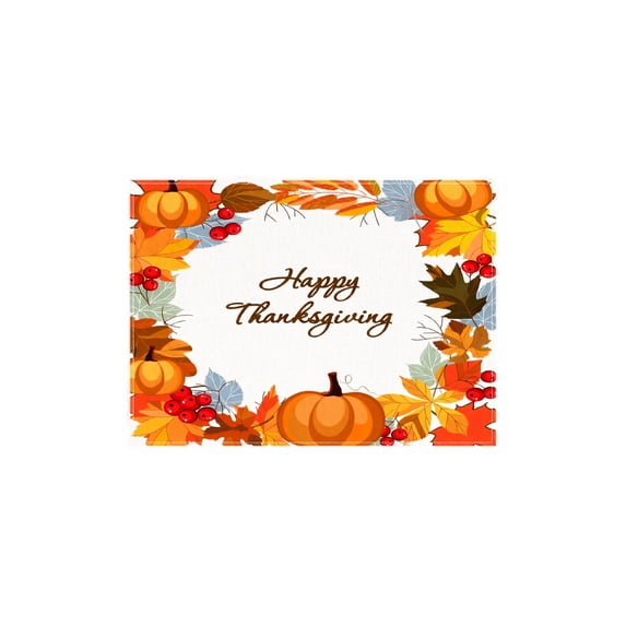 Happy Thanksgiving Table Placemats,18 x 11.81 Inch Harvest Pumpkin Pattern Dining Mats for Holiday Party and Autumn Home Decoration