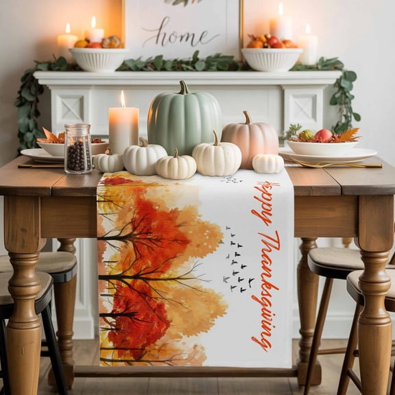 Happy Thanksgiving Table Runner, Autumn Thanksgiving Kitchen Dining Table Decoration for Home Party Decor 13x48 Inches