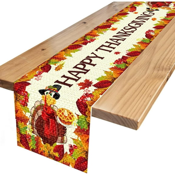 Happy Thanksgiving Table Runner Turkey Rectangle for Party Decorations Supplies (48 x 13 Inch)