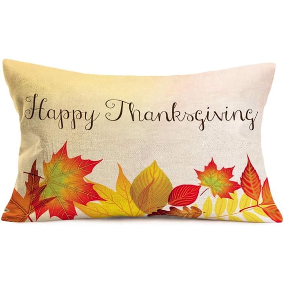 Happy Thanksgiving Throw Pillow Cases Autumn Maple Leaf Seasonal Gift Cotton Linen Decorative Pillow Covers 12x20 Inch Rectangular Cushion Cover Home Bedroom Chair Decor Pillowslip