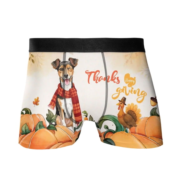 Happy Thanksgiving Toy Fox Terrier with Turkey Pumpkins Autumn Vibes All Over Print Boxer Briefs Underwear for Men Dad Dog Lover - 12018
