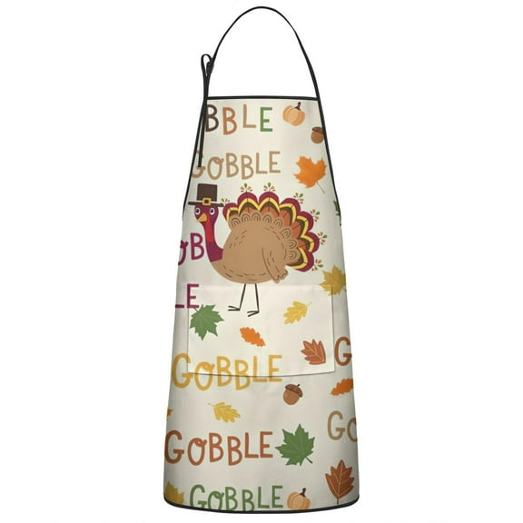Happy Thanksgiving Turkey Fall Leaves Apron-Garden Aprons for Women with Pockets-Cotton Linen Waterproof Kitchen Cooking Gardening Aprons Adjustable for Kitchen,Cooking,BBQ and Salon 33"x27"