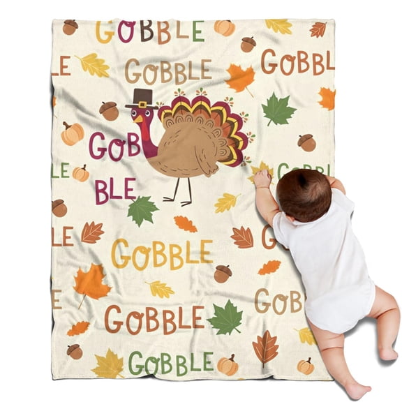 Happy Thanksgiving Turkey Fall Leaves Blanket,Comfortable Soft Lamb Wool Throw Blanket,All Season,Warm Lightweight Blankets for Sofa Bed Couch Living Room Chair,30"x40"