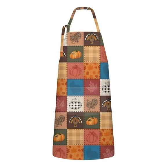 Happy Thanksgiving Turkey Fall Leaves Pumpkin Apron-Garden Aprons for Women with Pockets-Cotton Linen Waterproof Kitchen Cooking Gardening Aprons Adjustable for Kitchen,Cooking,BBQ and Salon 33"x27"