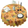 thumbnail image 1 of Happy Thanksgiving Turkey Fall Leaves Pumpkin Round Tablecloth 60" X 60",Wrinkle Wipeable Table Cloth for Kitchen Dining Room Picnic Patio Party, 1 of 5