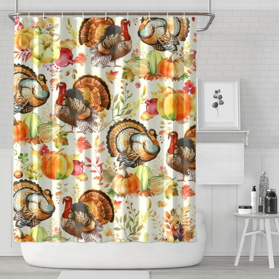 Happy Thanksgiving Turkey Fall Leaves Pumpkin Shower Curtain 72"x84" ,Bathroom Decorative Shower Curtains Set with 12 Hooks,Modern Waterproof Washable Shower Curtain
