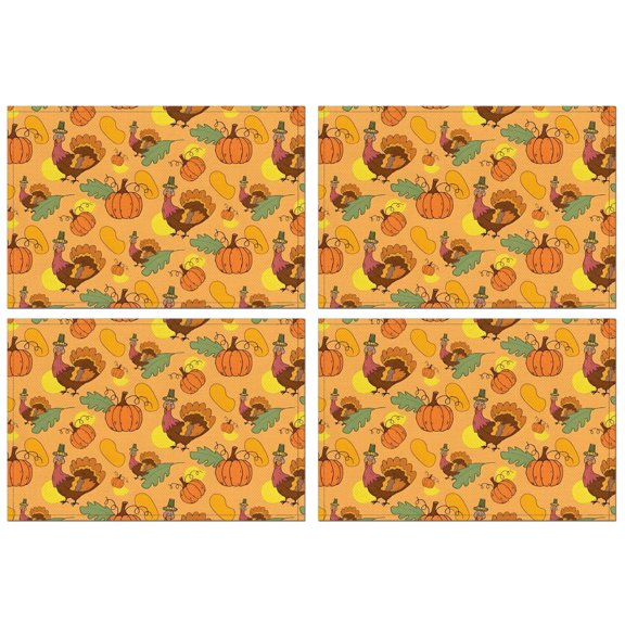 Happy Thanksgiving Turkey Fall Leaves Pumpkin Summer Placemats Table Placemats Set Of 4-Linen Kitchen Washable Placemats Table Mats 12"x18" Non-Slip Heat Resistant
