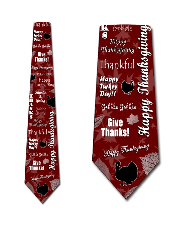 Happy Thanksgiving Turkey Fall Maroon Tie Mens Holiday Neckties by Three Rooker