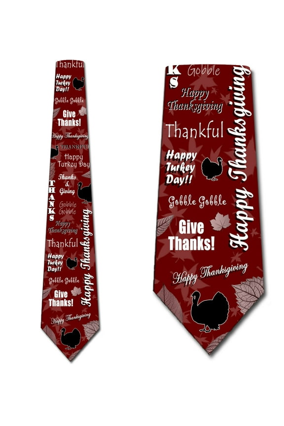 Happy Thanksgiving Turkey Fall Maroon Tie Mens Holiday Neckties by Three Rooker