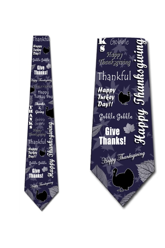 Happy Thanksgiving Turkey Fall Navy Neckties Mens Holiday Tie by Three Rooker