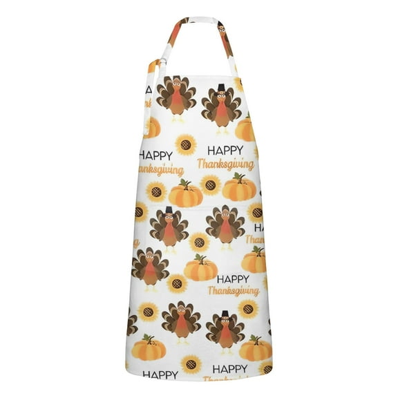 Happy Thanksgiving Turkey Fall Pumpkin Apron-Garden Aprons for Women with Pockets-Cotton Linen Waterproof Kitchen Cooking Gardening Aprons Adjustable for Kitchen,Cooking,BBQ and Salon 33"x27"