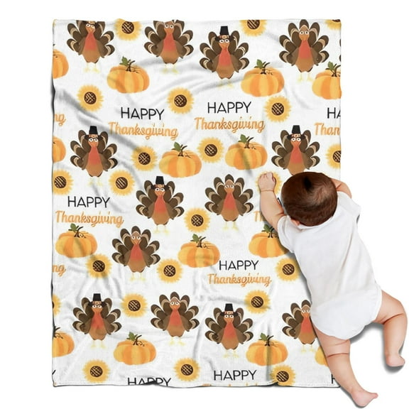 Happy Thanksgiving Turkey Fall Pumpkin Blanket,Comfortable Soft Lamb Wool Throw Blanket,All Season,Warm Lightweight Blankets for Sofa Bed Couch Living Room Chair,30"x40"