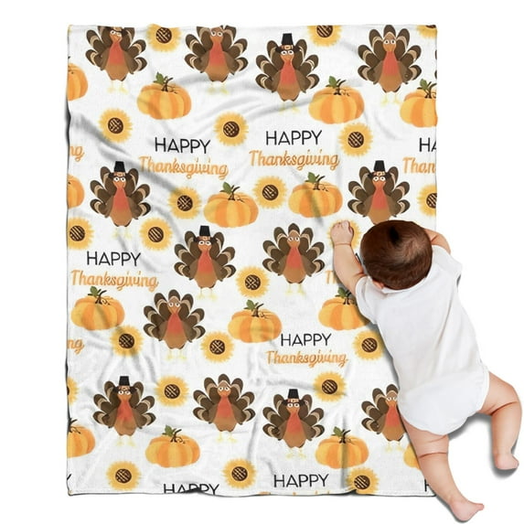 Happy Thanksgiving Turkey Fall Pumpkin Blanket,Comfortable Soft Lamb Wool Throw Blanket,All Season,Warm Lightweight Blankets for Sofa Bed Couch Living Room Chair,30"x40"