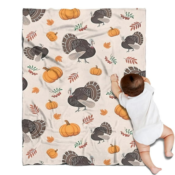 Happy Thanksgiving Turkey Fall Pumpkin Blanket,Comfortable Soft Lamb Wool Throw Blanket,All Season,Warm Lightweight Blankets for Sofa Bed Couch Living Room Chair,30"x40"