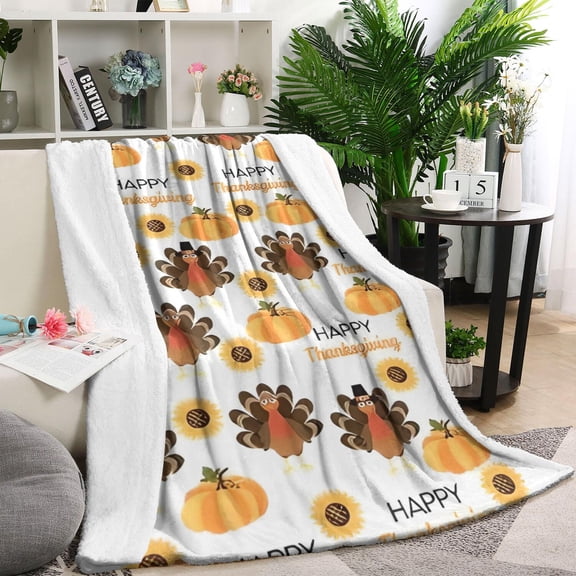 Happy Thanksgiving Turkey Fall Pumpkin Blanket,Comfortable Soft Lamb Wool Throw Blanket,All Season,Warm Lightweight Blankets for Sofa Bed Couch Living Room Chair,40"x50"