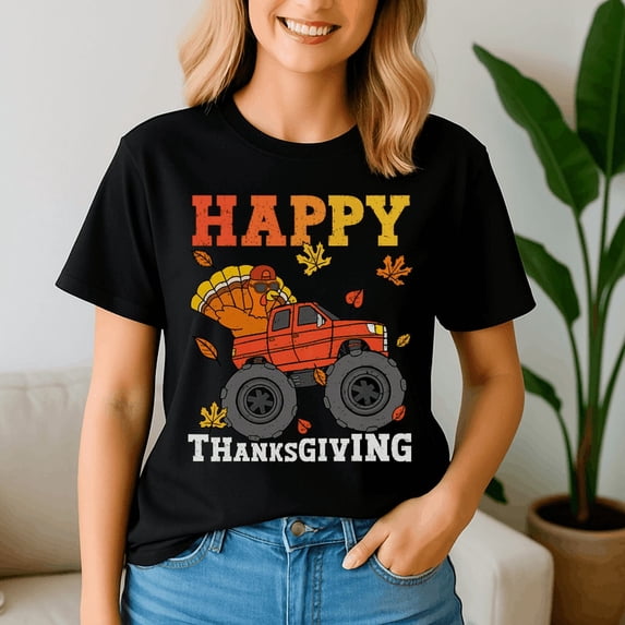 Happy Thanksgiving Turkey Monster Truck Funny T-Shirt for Women