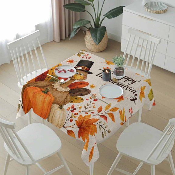 Happy Thanksgiving Turkey Table Cloth 54x54in, Waterproof Square Tablecloth Wipeable Tablecloths Pumpkins Maple Leaves Table Covers for Dining Tables Party Indoor Outdoor