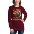 thumbnail image 1 of Happy Thanksgiving Unisex Long Sleeve Tee, Eat Burger Save A Turkey (Maroon, L), 1 of 2