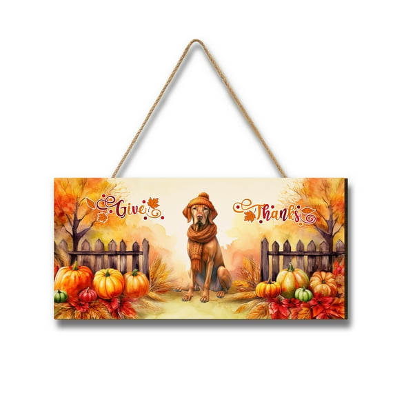 Happy Thanksgiving Vizsla Give Thanks Fall Beanie Scarf Welcome Landscape Wood Sign Vizslas Dog Lover Gifts Idea Hanging Wall Home Decor - 00020