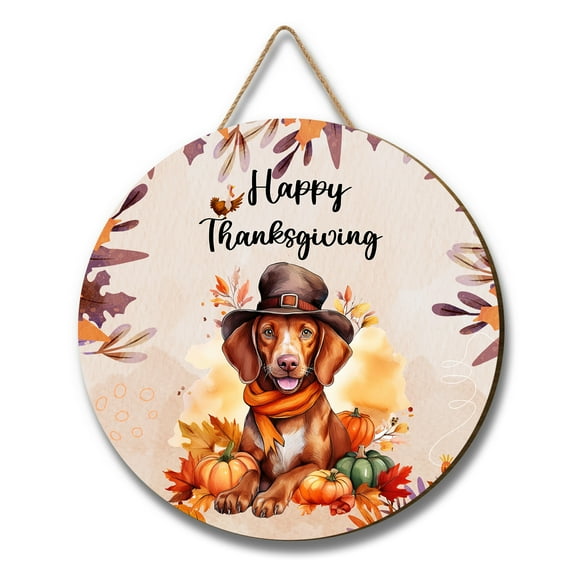 Happy Thanksgiving Vizsla Welcome Thankful Fall Autumn Pumpkin Round Wood Sign Vizslas Dog Lover Gifts Idea Hanging Wall Home Decor - 02021