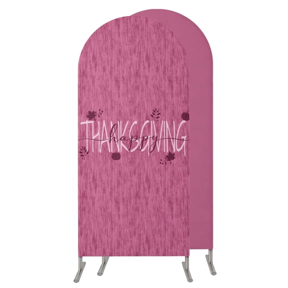 Happy Thanksgiving Wedding Arch Cover,Stretchy Spandex Arch Backdrop Stand Covers 6.6 FT,Plum Red Fall Pumpkin Maple Leaf Vintage Round Top Arched Backdrop Cover for Birthday Party Baby Shower