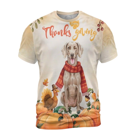 Happy Thanksgiving Weimaraner with Turkey Pumpkins Autumn Vibes All Over Print 3D Shirt Unisex Merch Weim Gray Ghost Dog Lover - 12018