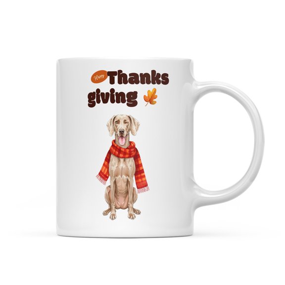 Happy Thanksgiving Weimaraner with Turkey Pumpkins Autumn Vibes Mug Weim Gray Ghost Dog Lover Coffee Tea Cup - 12018