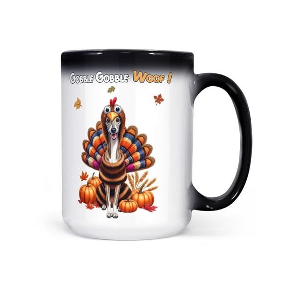 Happy Thanksgiving Whippet Turkey Costume Pumpkins Autumn Leaves Heat Color Changing Mug Dog Lover Magic Coffee Mug - 130144
