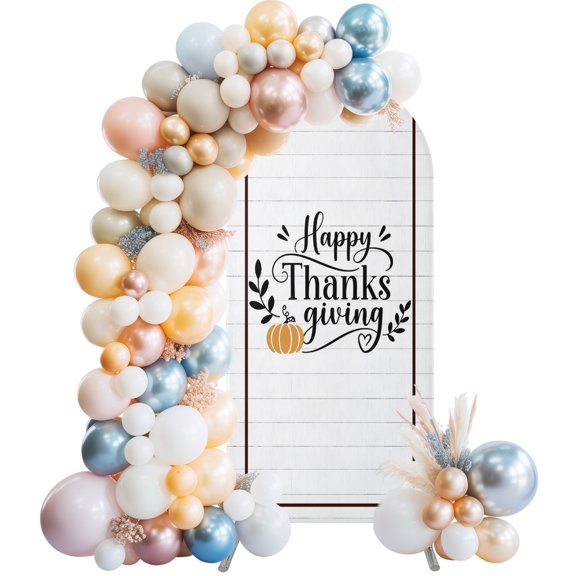 Happy Thanksgiving Words Arch Backdrop Cover Spandex Fitted Arch Cover 6FT,Arches Backdrop Stand Covers for Wedding Birthday Party Ceremony Banquet Decoration Farm Pumpkins Black Border Frame