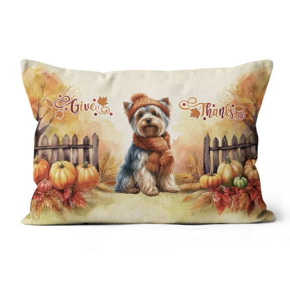 Happy Thanksgiving Yorkshire Terrier Give Thanks Fall Beanie Scarf Welcome Pillow Cushion Double Sided Yorkie Dog Lover Gifts Throw Pillow - 00020