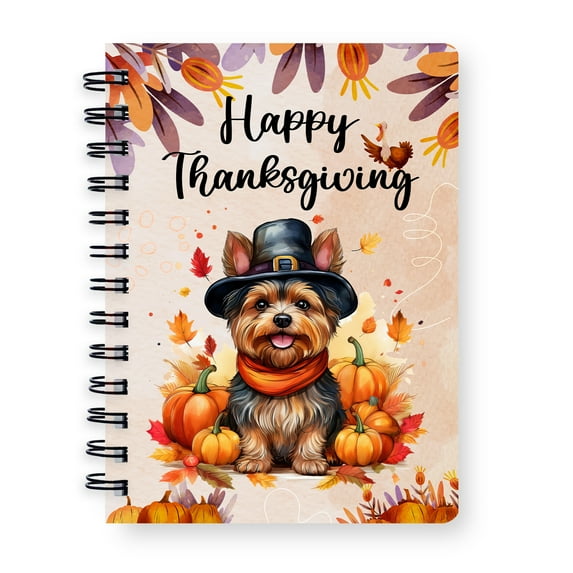 Happy Thanksgiving Yorkshire Terrier Welcome Thankful Fall Autumn Pumpkin Spiral Bound Journal Yorkie Dog Lover Gifts 5x7in Spiral Notebook - 02021