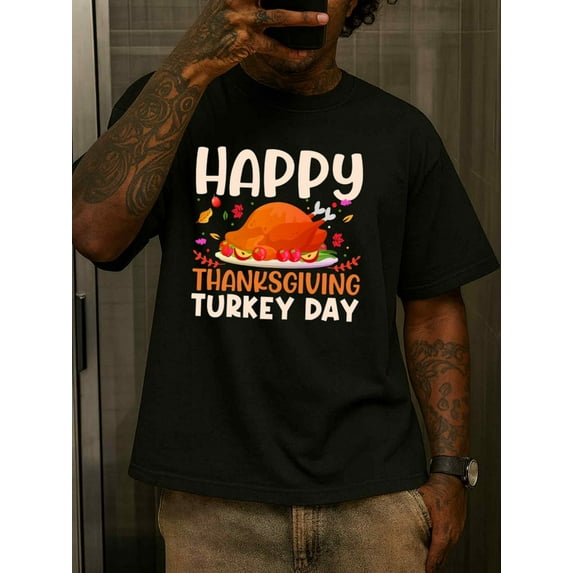 Happy Thanksgiving plain t-shirts mens elegantly graphic black Everyday and weekend wear Regular fit, everyday comfort, relaxed and urban style t shirts For summer Fall, As Gifts Wearable year-rou