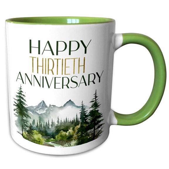 3drose, Happy Thirtieth Anniversary Forest Scene, 11oz Two-tone Green Mug
