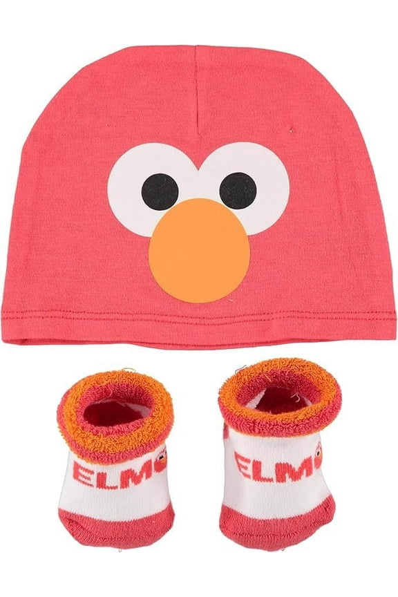 Elmo Baby Boys Cap and Bootie Set - Sesame Street Baby Gift Set with Baby Hat and Baby Socks 0-12 Months