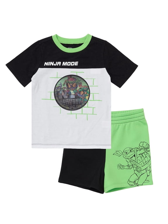Ninja Turtles Shirt and Shorts Set Boys, TMNT Shirt, 2-Piece T-Shirt Outfit, Toddler Little Kid (Green, 4T)