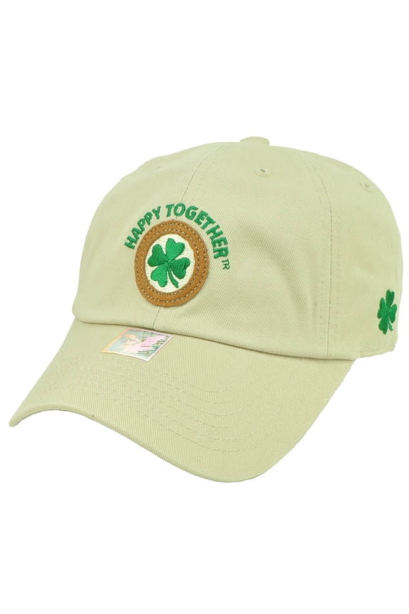 Happy Together Shamrocks Clover Leaf Beige Relaxed Hat Cap Lucky Adjustable