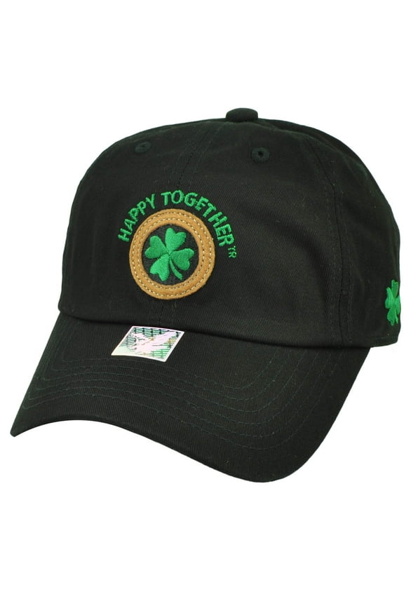 Happy Together Shamrocks Clover Leaf Black Relaxed Hat Cap Lucky Adjustable